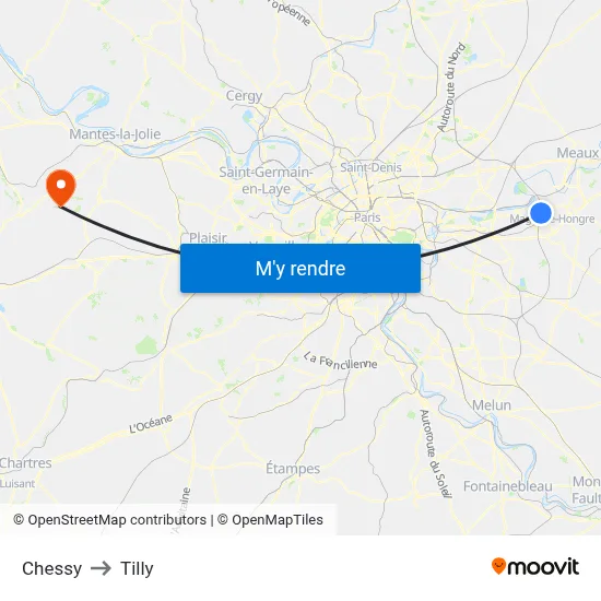 Chessy to Tilly map