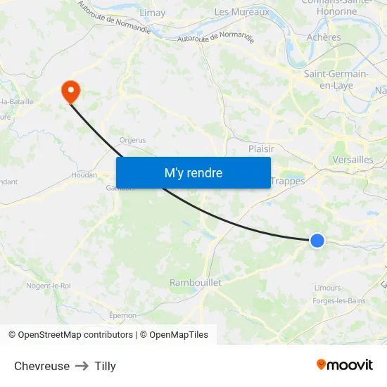 Chevreuse to Tilly map