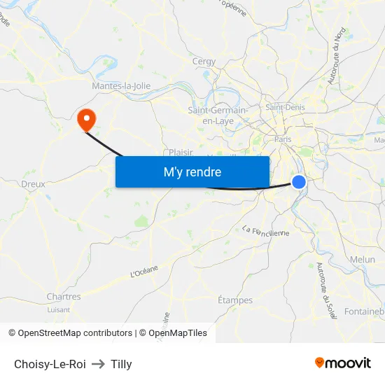 Choisy-Le-Roi to Tilly map