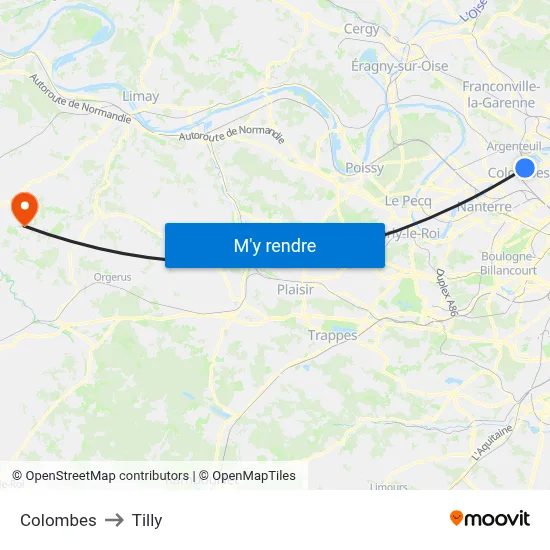 Colombes to Tilly map