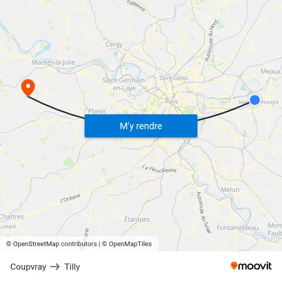 Coupvray to Tilly map