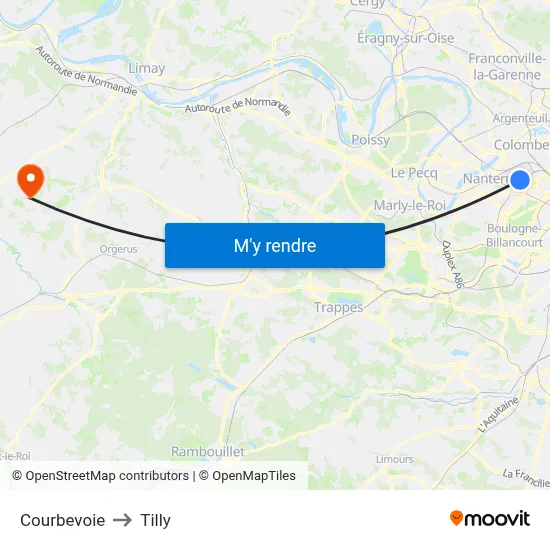 Courbevoie to Tilly map