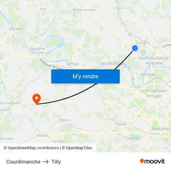 Courdimanche to Tilly map