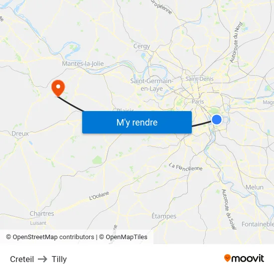 Creteil to Tilly map
