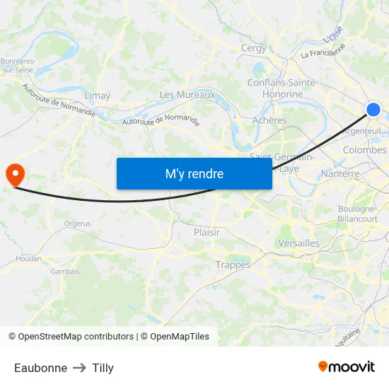 Eaubonne to Tilly map