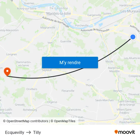 Ecquevilly to Tilly map
