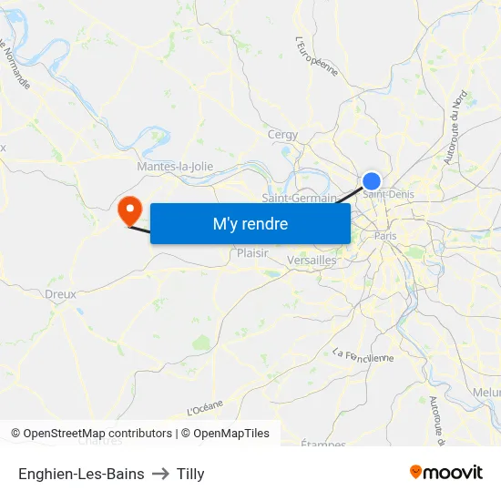 Enghien-Les-Bains to Tilly map