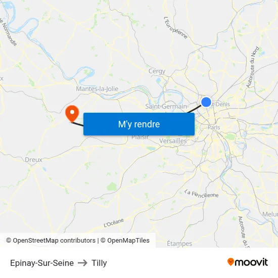 Epinay-Sur-Seine to Tilly map