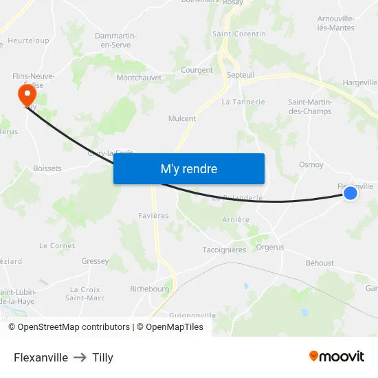 Flexanville to Tilly map