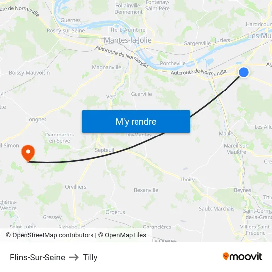 Flins-Sur-Seine to Tilly map