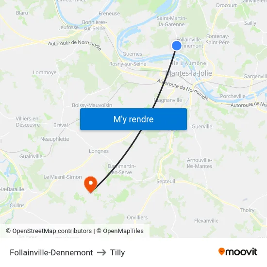 Follainville-Dennemont to Tilly map