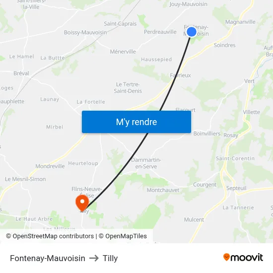 Fontenay-Mauvoisin to Tilly map