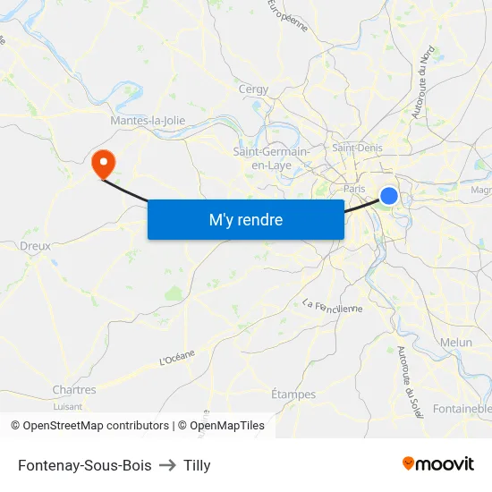 Fontenay-Sous-Bois to Tilly map