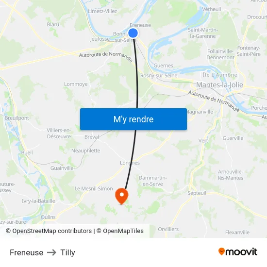 Freneuse to Tilly map