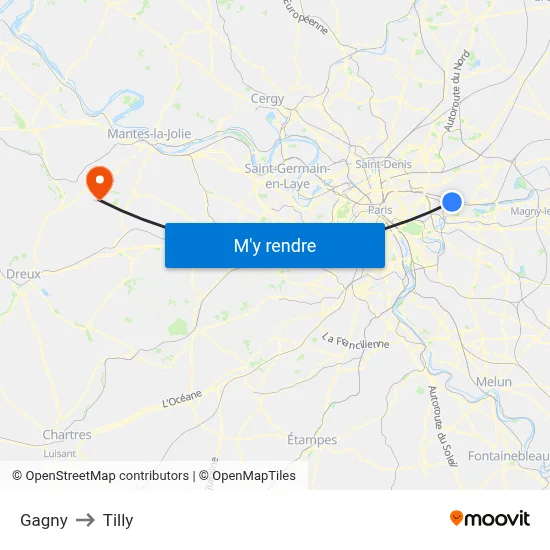 Gagny to Tilly map