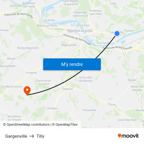 Gargenville to Tilly map