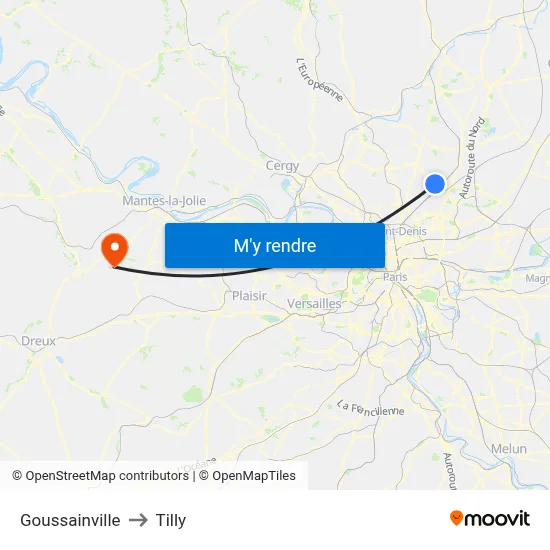 Goussainville to Tilly map