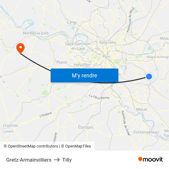 Gretz-Armainvilliers to Tilly map