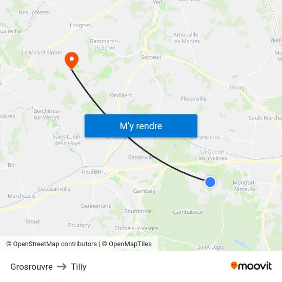 Grosrouvre to Tilly map