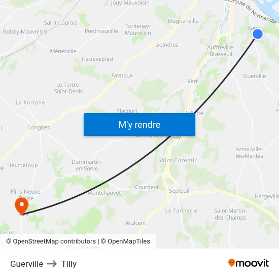 Guerville to Tilly map