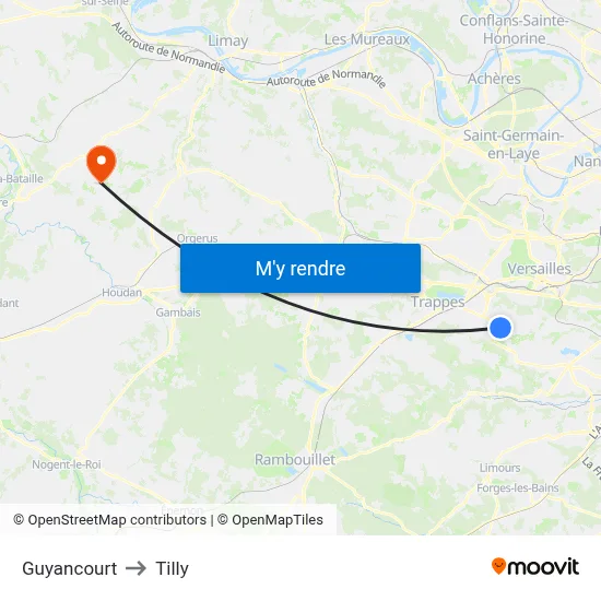 Guyancourt to Tilly map