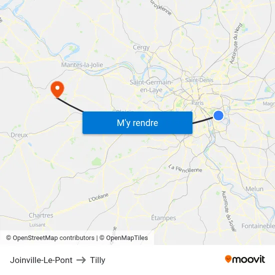 Joinville-Le-Pont to Tilly map