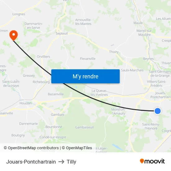 Jouars-Pontchartrain to Tilly map