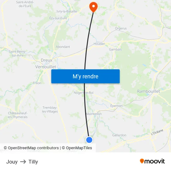 Jouy to Tilly map