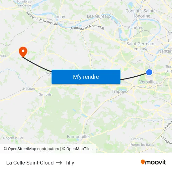 La Celle-Saint-Cloud to Tilly map