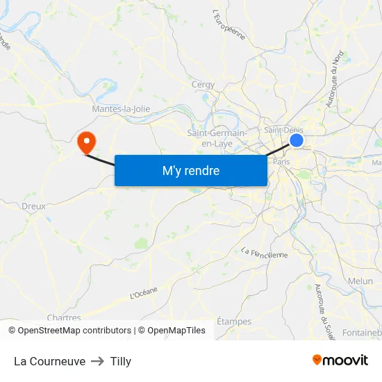 La Courneuve to Tilly map