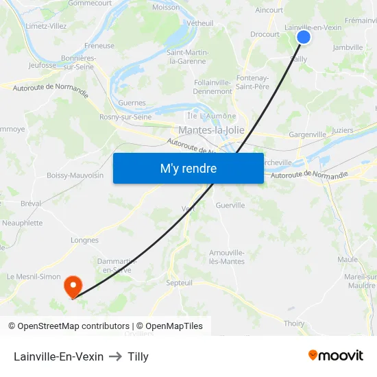 Lainville-En-Vexin to Tilly map