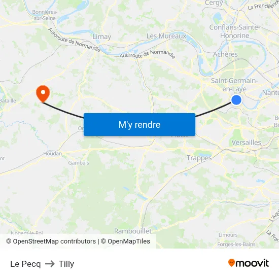 Le Pecq to Tilly map