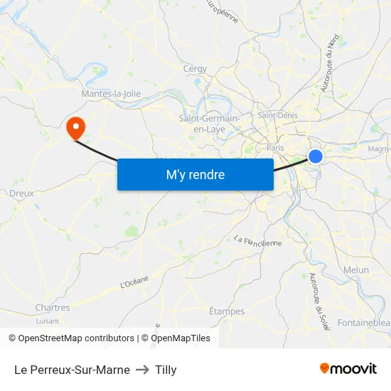 Le Perreux-Sur-Marne to Tilly map
