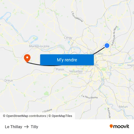 Le Thillay to Tilly map