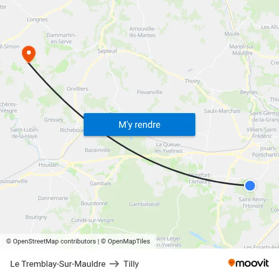 Le Tremblay-Sur-Mauldre to Tilly map