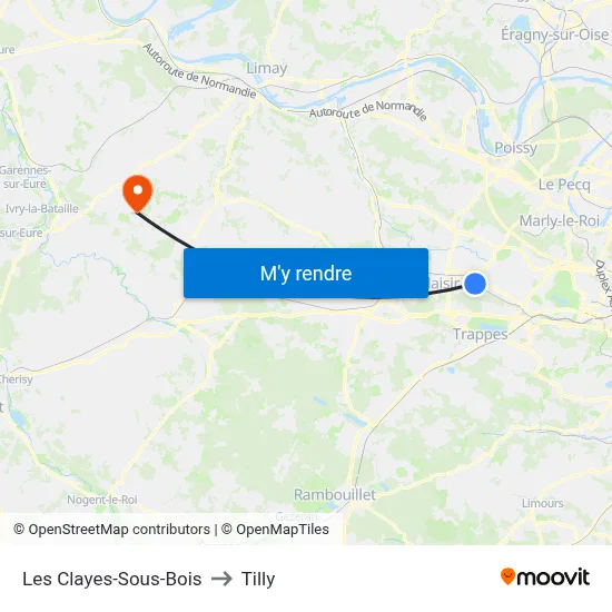 Les Clayes-Sous-Bois to Tilly map