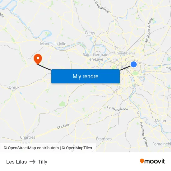 Les Lilas to Tilly map