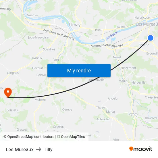 Les Mureaux to Tilly map
