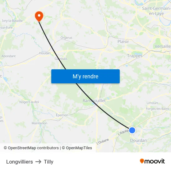Longvilliers to Tilly map
