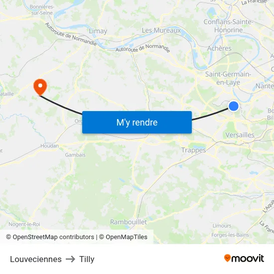 Louveciennes to Tilly map