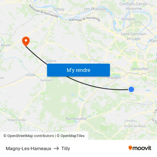 Magny-Les-Hameaux to Tilly map
