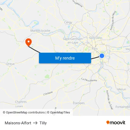 Maisons-Alfort to Tilly map