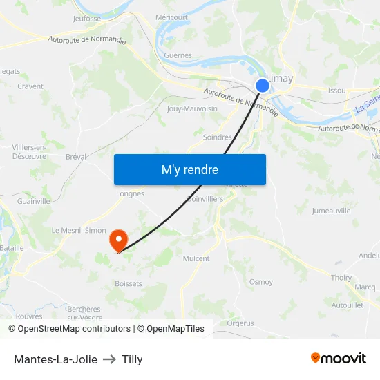 Mantes-La-Jolie to Tilly map