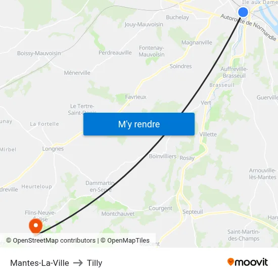 Mantes-La-Ville to Tilly map