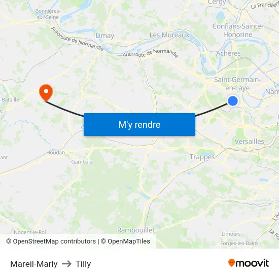 Mareil-Marly to Tilly map