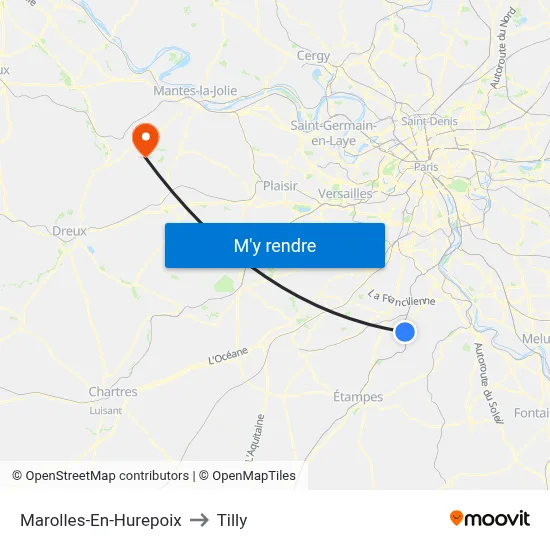 Marolles-En-Hurepoix to Tilly map