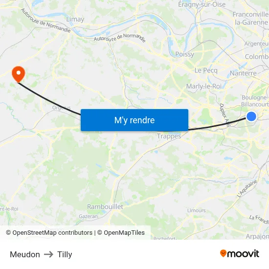 Meudon to Tilly map