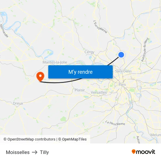 Moisselles to Tilly map