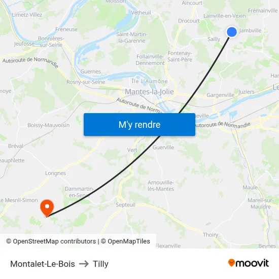 Montalet-Le-Bois to Tilly map
