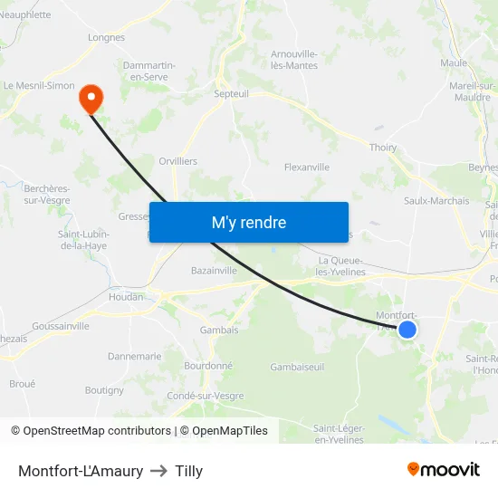 Montfort-L'Amaury to Tilly map